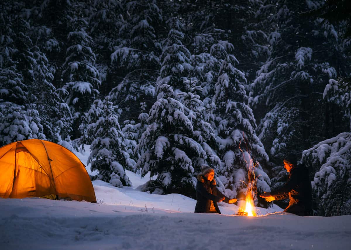 Winter campfire tenting